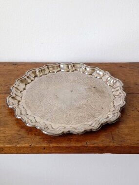 Vintage Silverplate Serving Tray Platter 16" Vanity Table Scalloped Silverplated